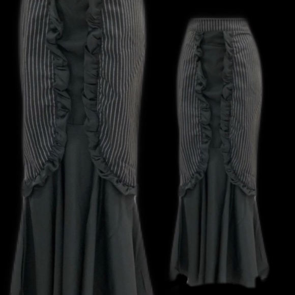 Victorian Black Pinstripe Bow Gothic Mermaid Skirt - Picture 6 of 8